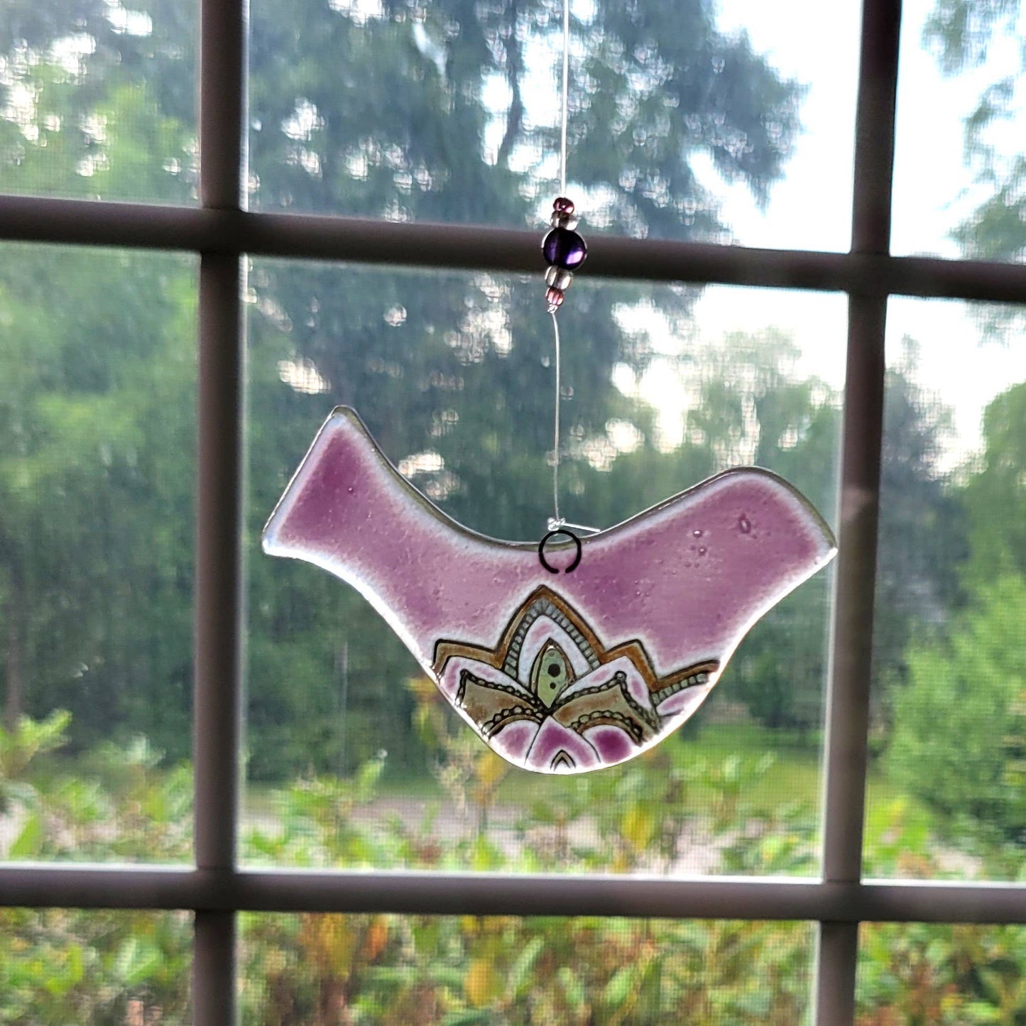 Fused Glass Pink Bird Suncatcher