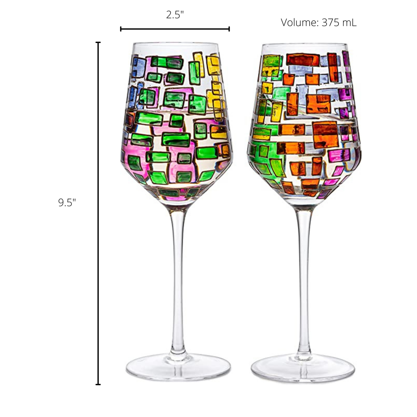 Set of 2 Renaissance Stained Rainbow Stemless Wine Glasses