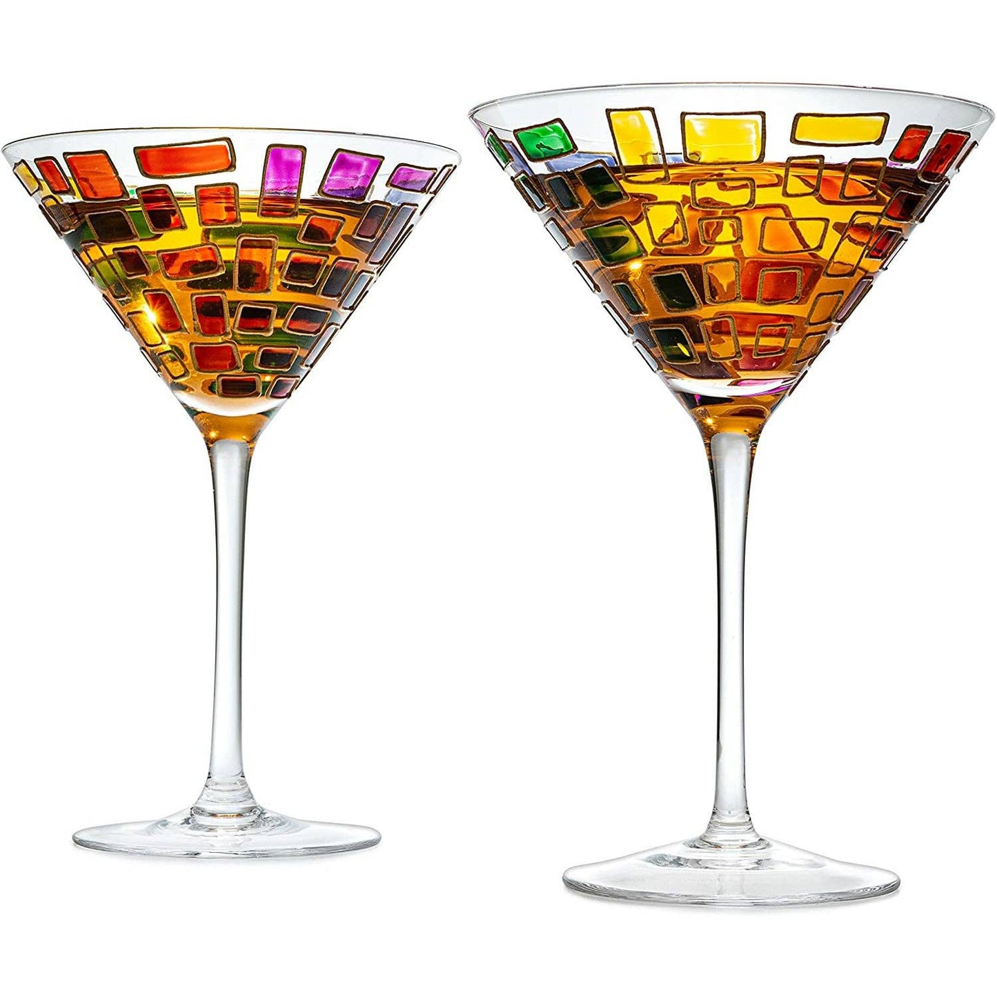 Italian Multicolor Renaissance Stained Glass Set of 2