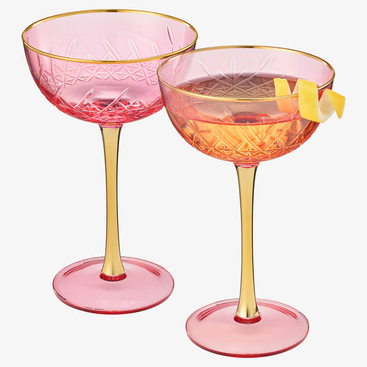 Art Deco Coupe Glasses | Set of 2 | Pink