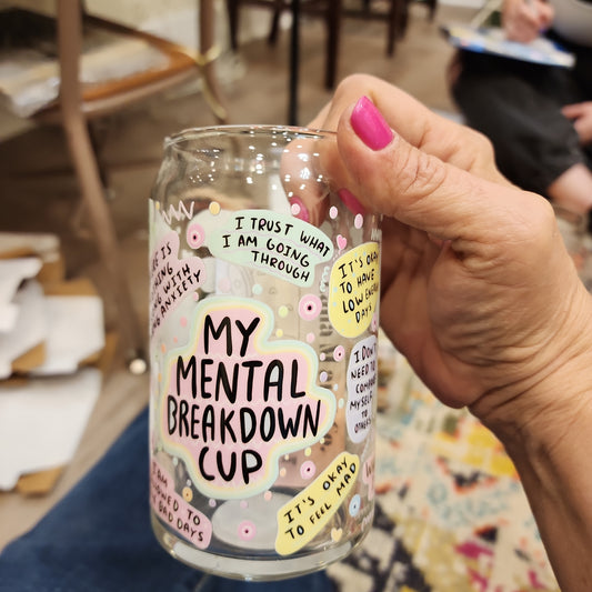 16 oz Glass Can - Mental Breakdown Cup, Libbey Glass