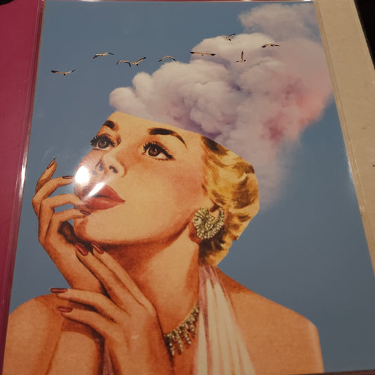 Framed Vintage "Head In The Clouds" Print