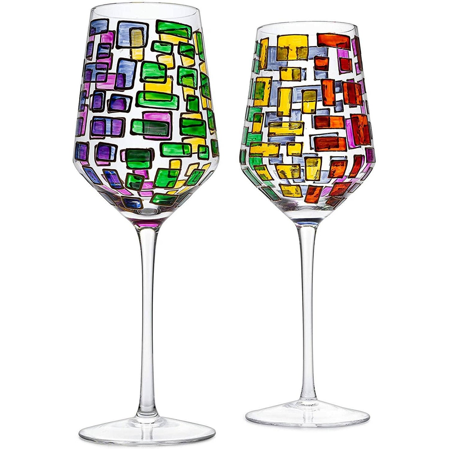 Set of 2 Renaissance Stained Rainbow Stemless Wine Glasses