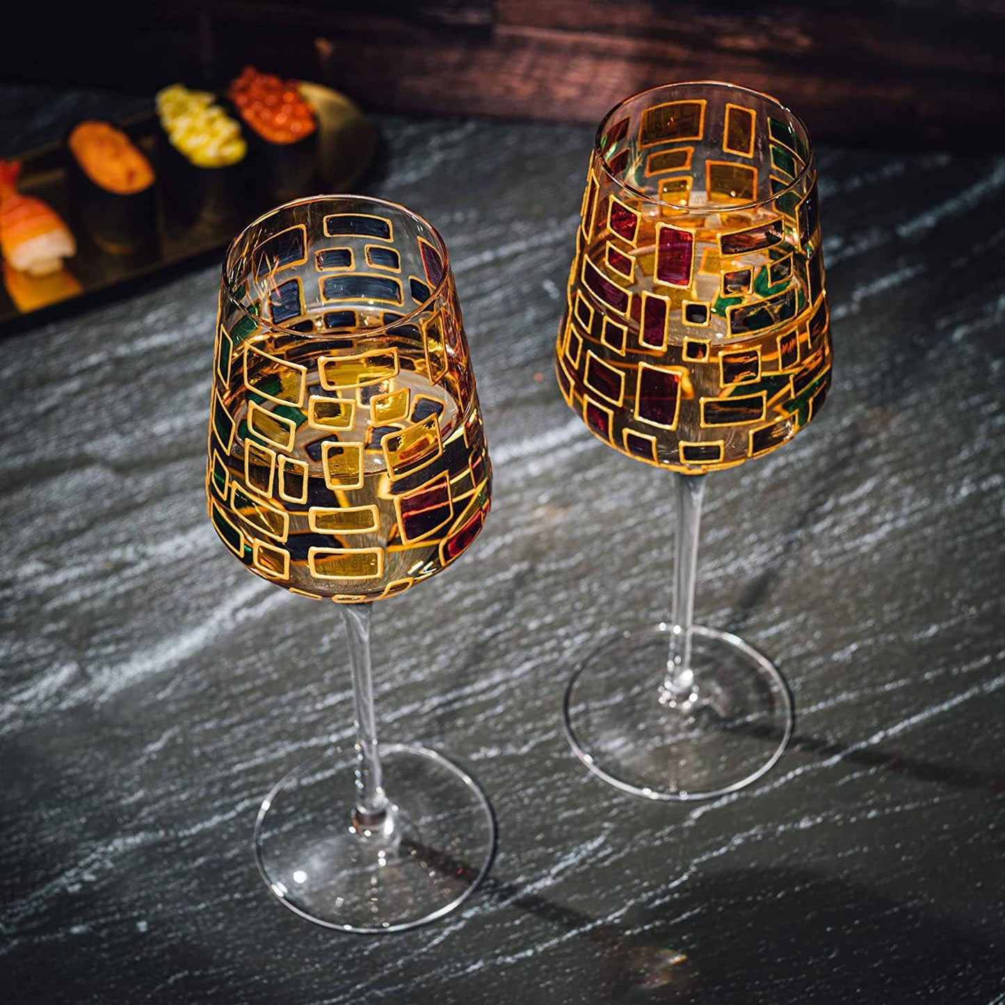 Set of 2 Renaissance Stained Rainbow Stemless Wine Glasses