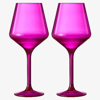 Unbreakable Acrylic, Pink Stemmed Wine Glasses - 2 Set