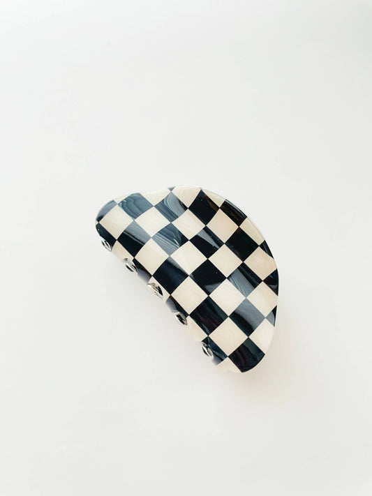 Black and White Hair Claw Clip Checkered