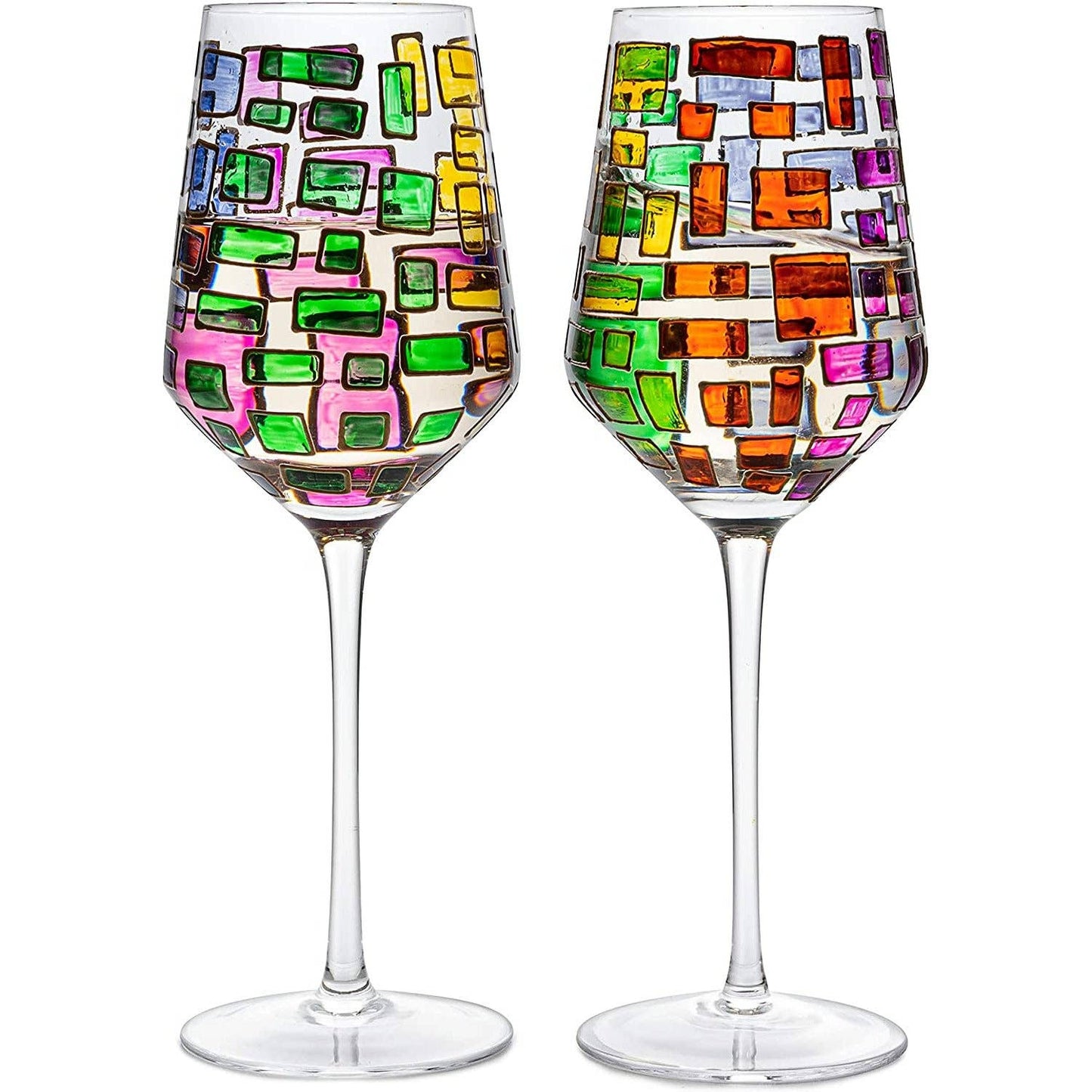 Set of 2 Renaissance Stained Rainbow Stemless Wine Glasses