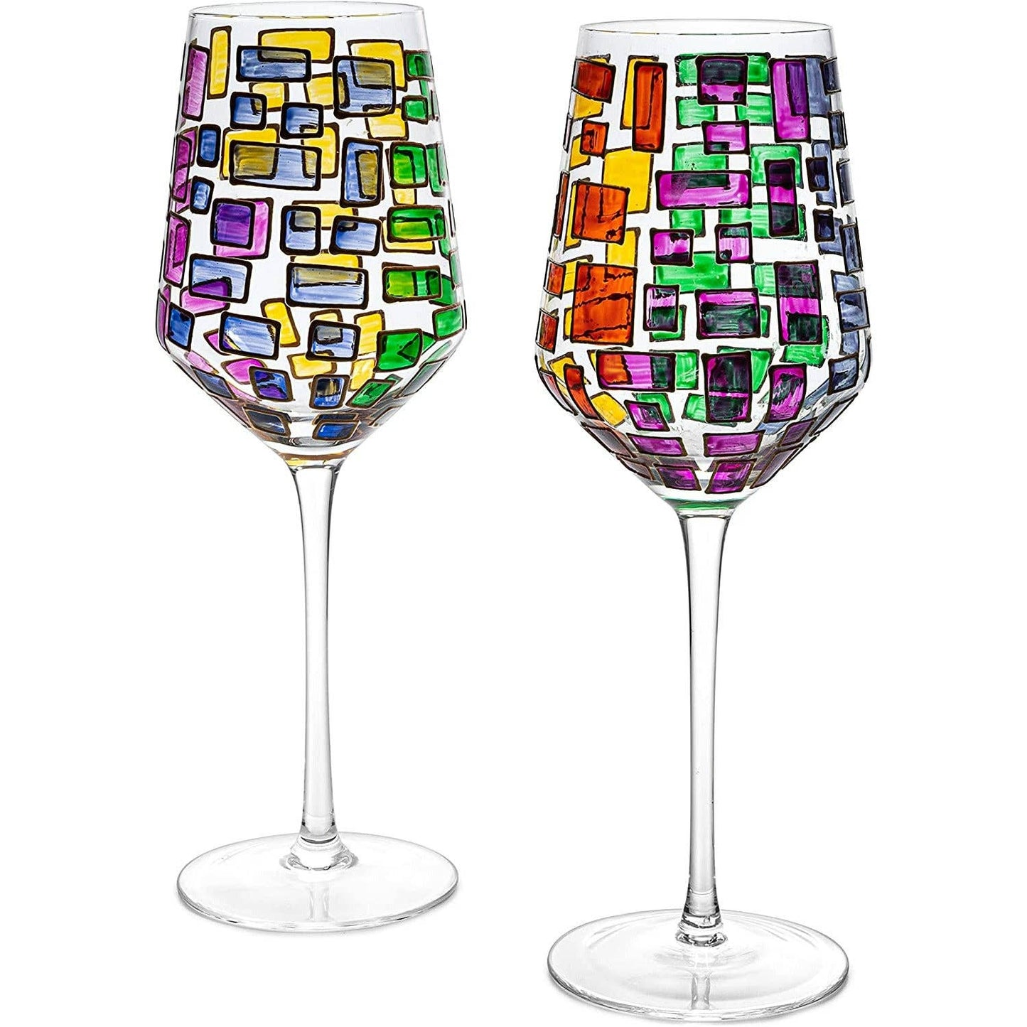 Set of 2 Renaissance Stained Rainbow Stemless Wine Glasses