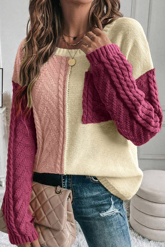 Colorblock Patched Pocket Drop Shoulder Sweater