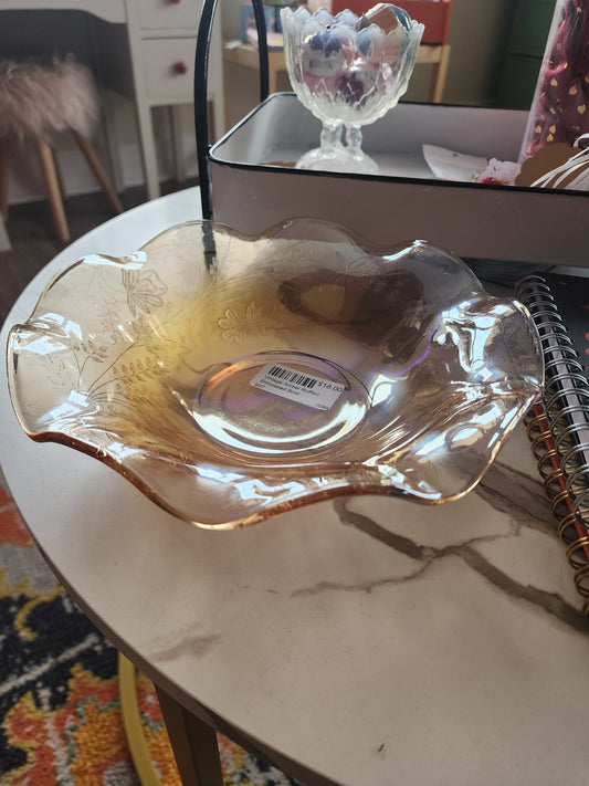 Vintage Amber Ruffled Embossed Bowl