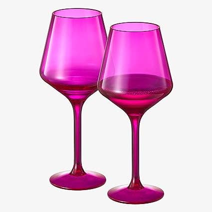 Unbreakable Acrylic, Pink Stemmed Wine Glasses - 2 Set